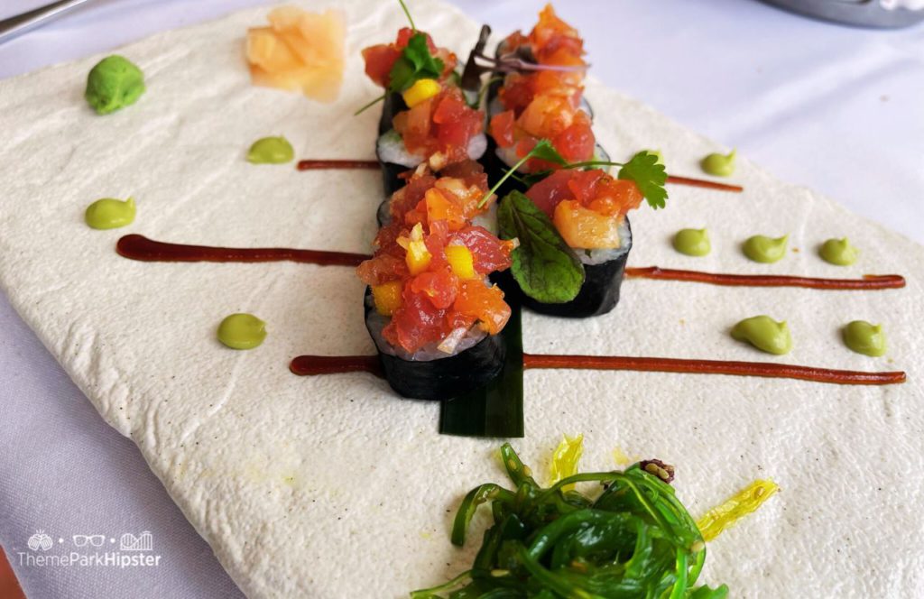 Cascade Sushi Roll at California Grill Restaurant at Disney World's Contemporary Resort. Keep reading to find out where to eat for the best Disney World Restaurants.