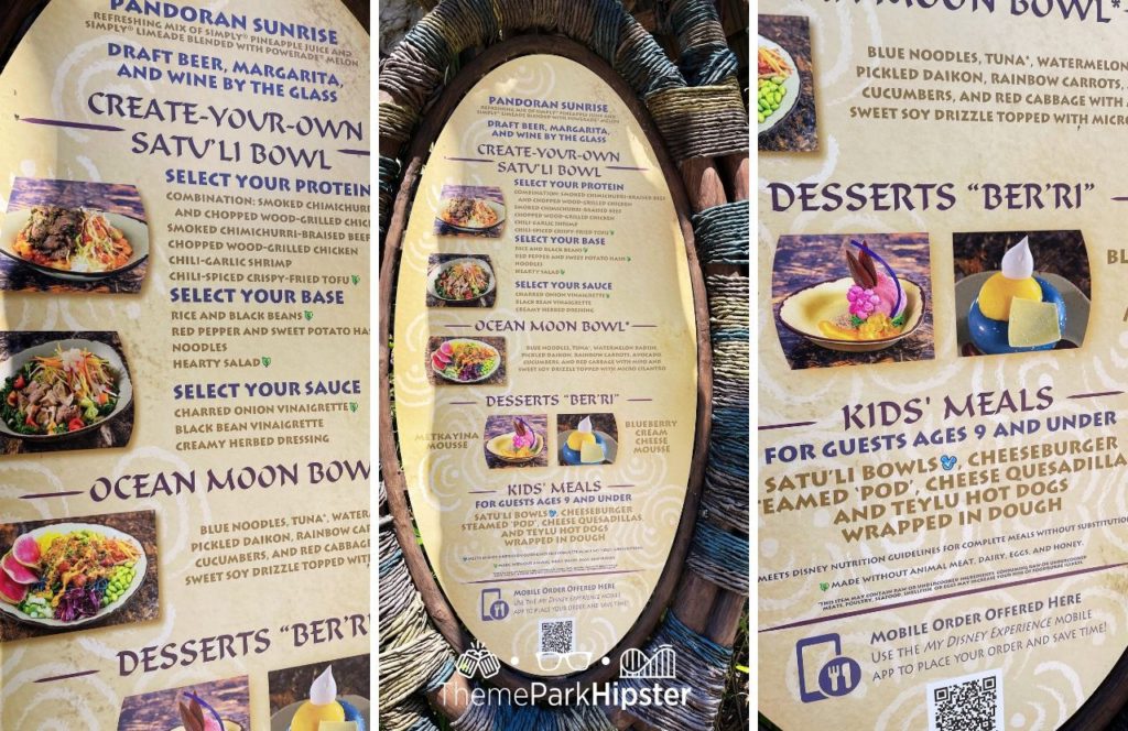 Pandora World of Avatar Satuli Bowl Menu Disney Animal Kingdom Theme Park. One of the best restaurants at Walt Disney World.