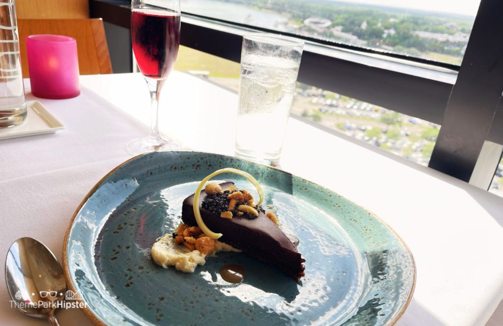 Red Wine Rosa Regal and Chocolate Ganache Torte cake at California Grill Restaurant at Disney World's Contemporary Resort. Making it one of the best restaurants at Disney World for adults!