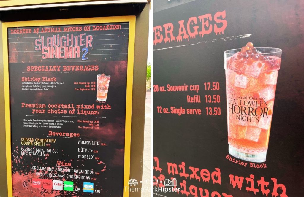 2024 Halloween Horror Nights HHN 33 Slaughter Sinema 2 Drink Menu