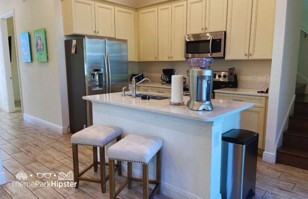 5 bedroom Cottage Kitchen at Margaritaville Resort Orlando Hotel. Keep reading to learn more about the best vacation best vacation ever at Margaritaville Resort Orlando near Disney World.