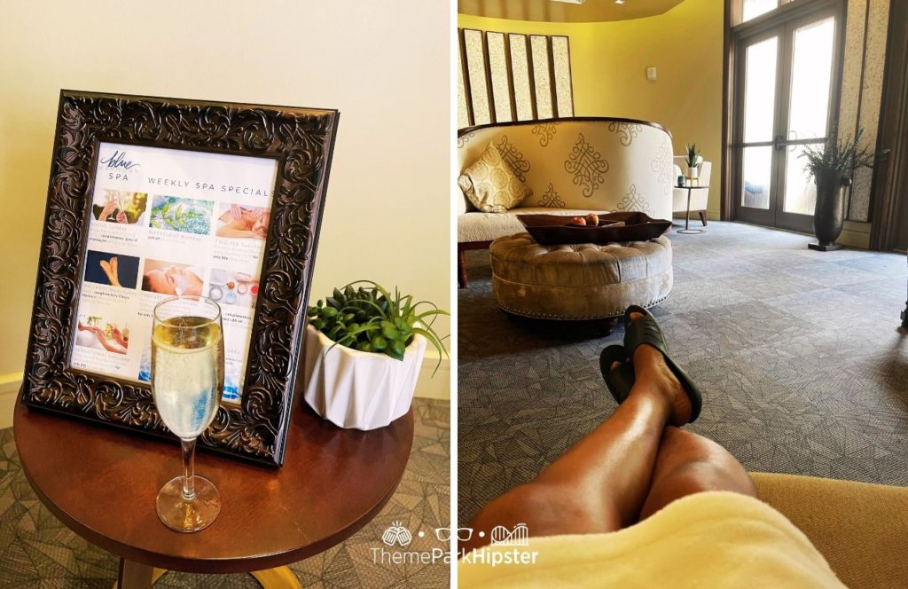 Blue Harmony Spa weekly specials with champagne at Wyndham Grand Resort Orlando Bonnet Creek. One of the best spas at Disney World.