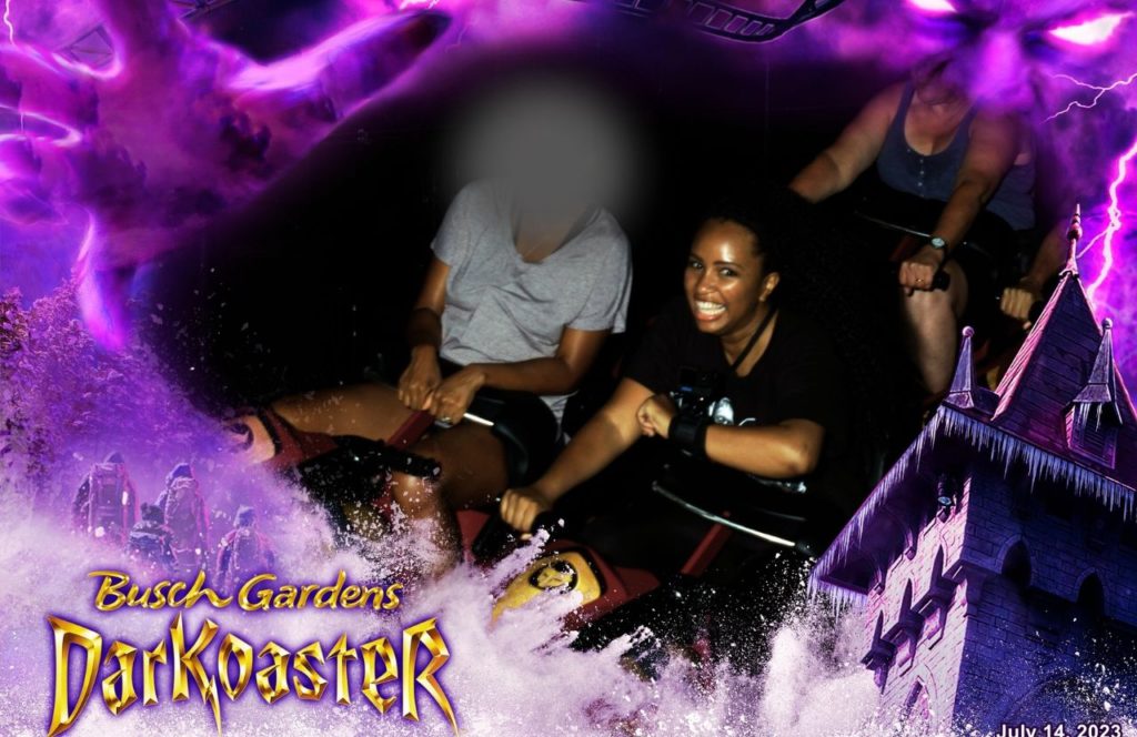 NikkyJ on DarKoaster roller coaster at Busch Gardens Williamsburg, Virginia. Keep reading to find out the best beginner tips for visiting Busch Gardens Williamsburg, Virginia.