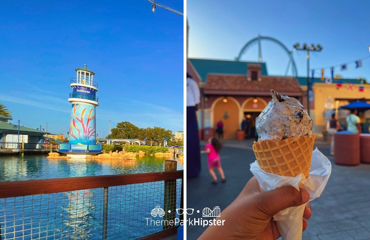 SeaWorld Orlando Edy's Ice Cream Parlor Cookies and Cream one of the best things to eat for food at Seaworld.