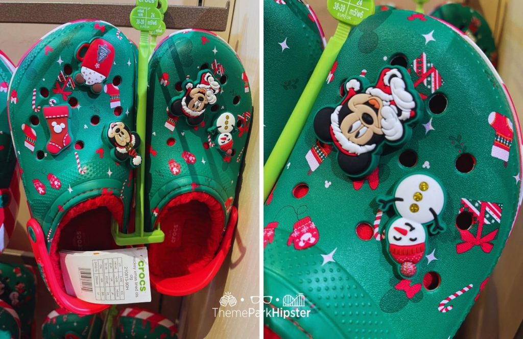 Holiday Green Crocs with Minnie and Mickey Mouse 2024 Disney Christmas Merchandise